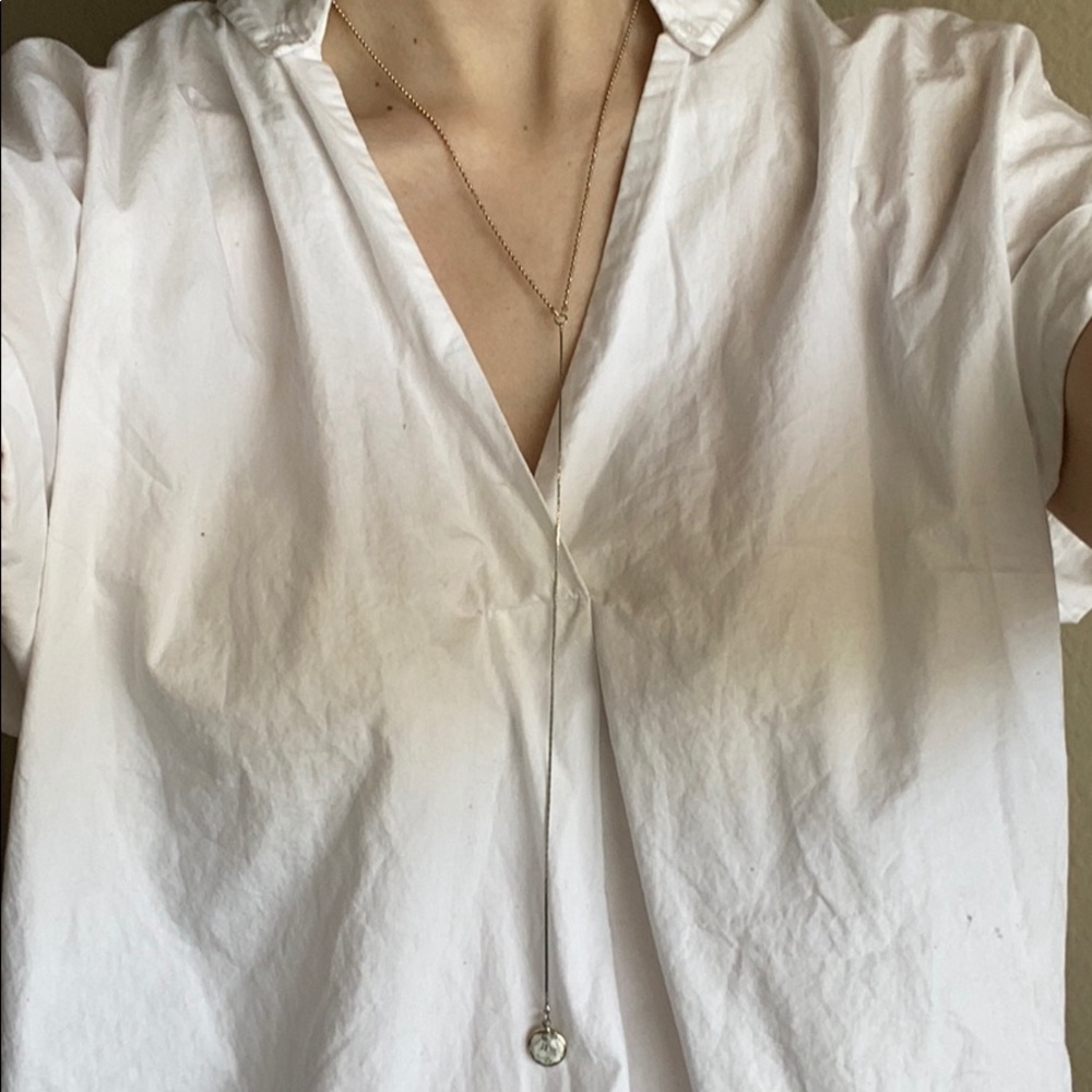 Gold Herringbone Lariat Chain w/ Stone Pendant 🗿